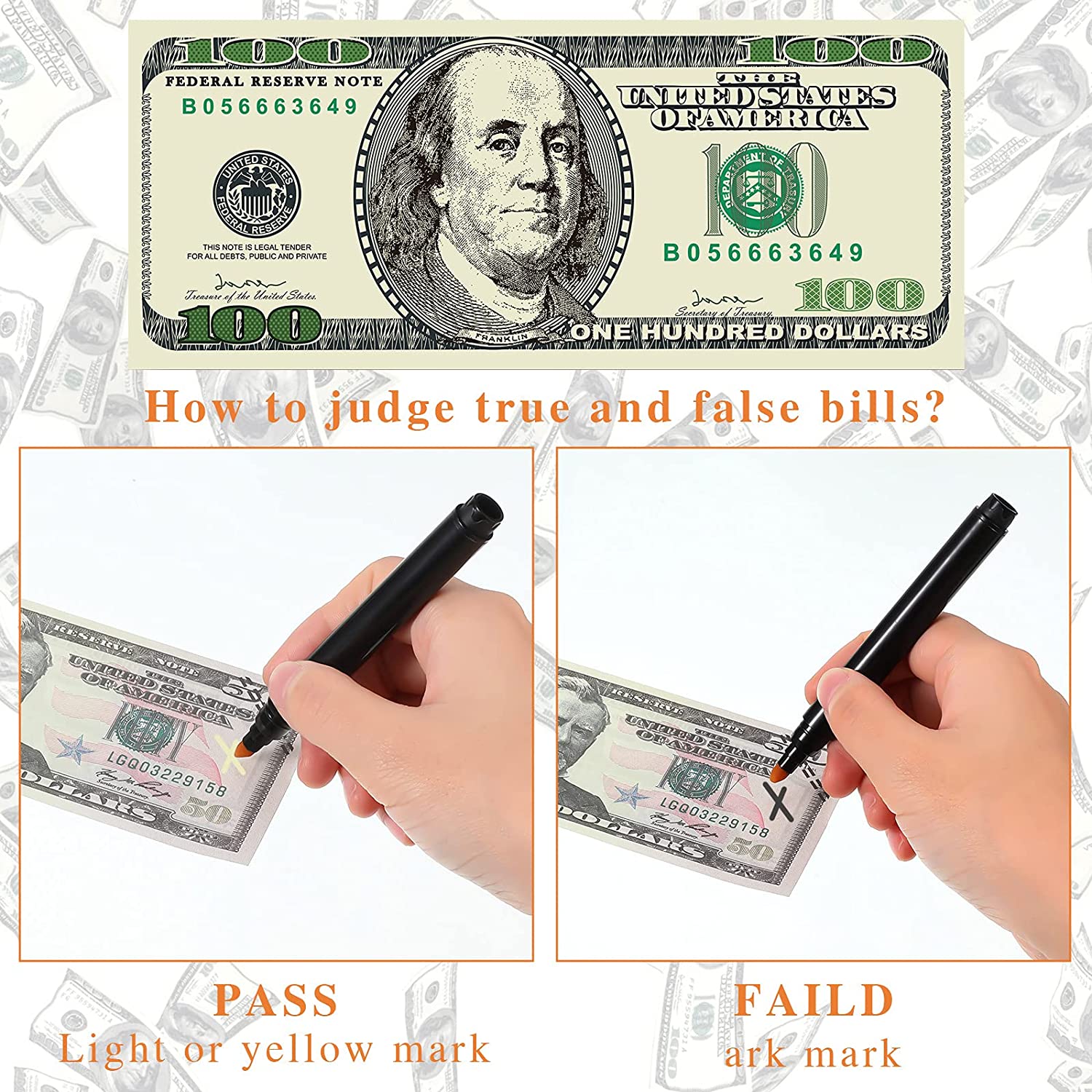 5-Pack Money Marker - Counterfeit Bill Detector Pens - HVM