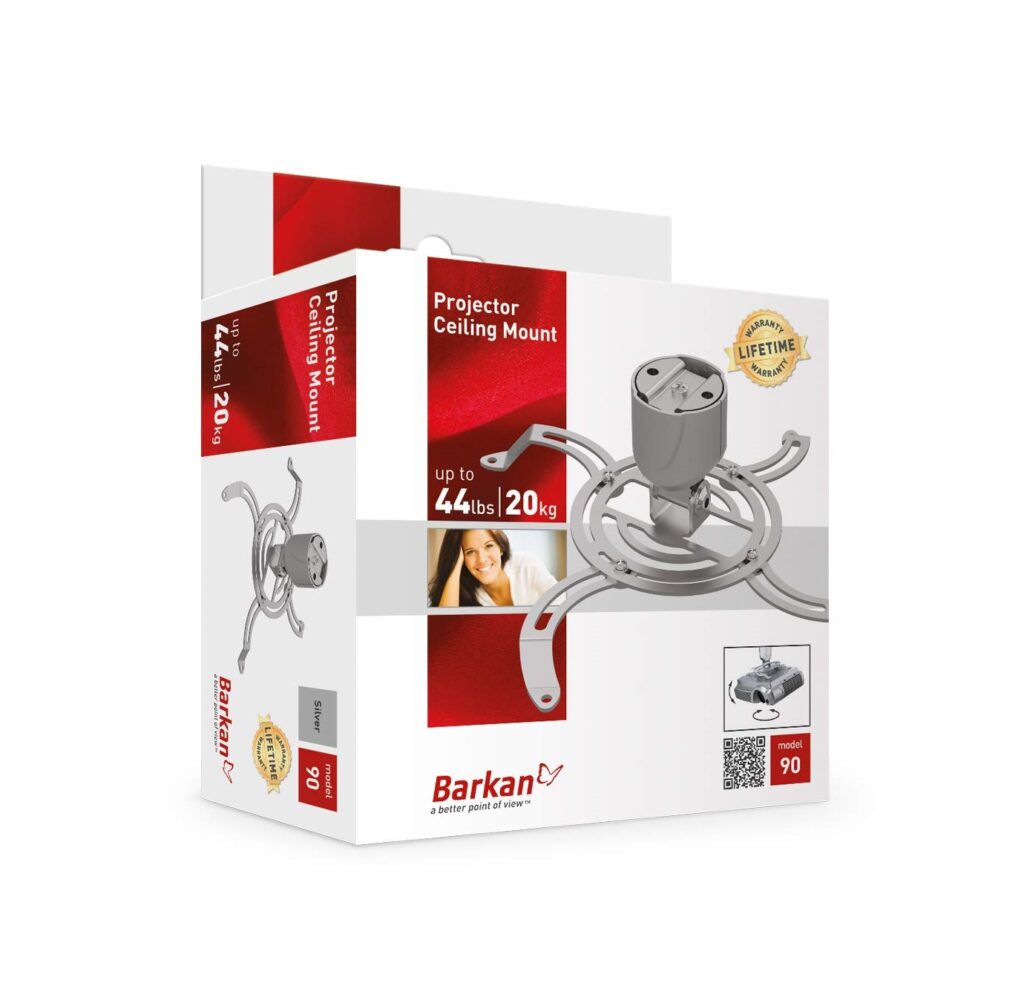 Barkan 3 Movement Projector Ceiling Mount, Holds up to 44 lbs, Silver