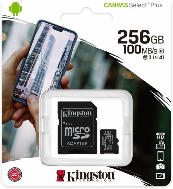 Kingston 256GB MicroSD Class 10 Canvas Select Plus Card with SD Adaptor - SDCS2/256GB