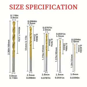 15 Drill Bits Titanium Coated HSS Drill Bit – (1.0mm x 3), (1.5mm x 3), (2.0mm x 3), (2.5mm x 3), (3.0mm x 3 ) – Round Shank, Spiral Flute Design, Multi-Size, High-Performance for Home and Workshop Use, Workshop Drill Accessories | Modern Drill Bit Set | Titanium Coated Dill Bits Trinidad