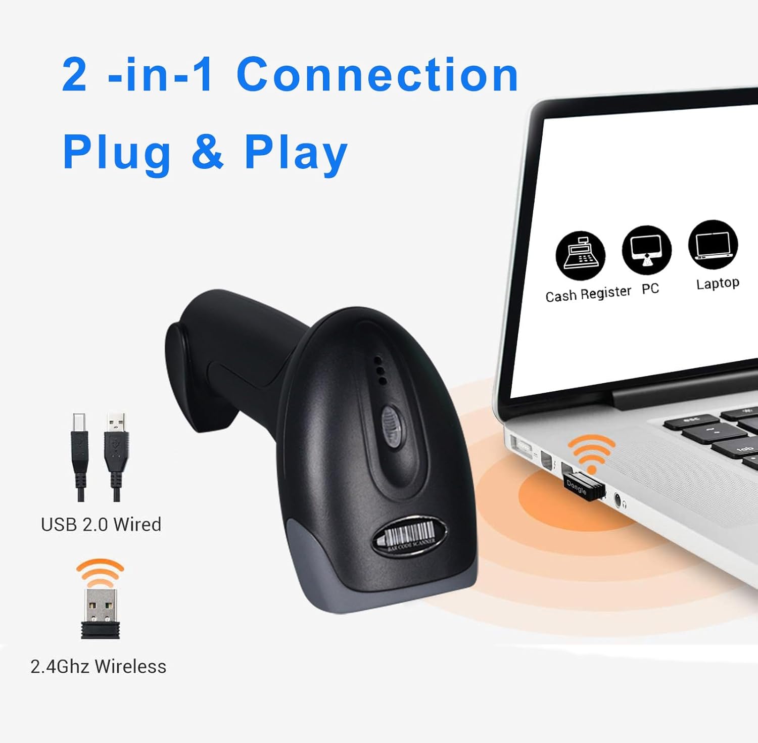 QR Barcode Scanner Wireless, Handheld Cordless Bar Codes Reader with 2000mAh Battery For Sale Trinidad - Image 6