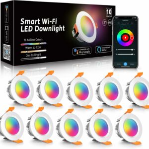LightingWill 2 Inch LED Recessed Lighting, Smart WiFi LED Downlight, 5W Ceiling Light Compatible with Alexa/Google Assistant, Dimmable RGB & 2700K-6500K, 120V with Driver (10 Pack) For Sale Trinidad