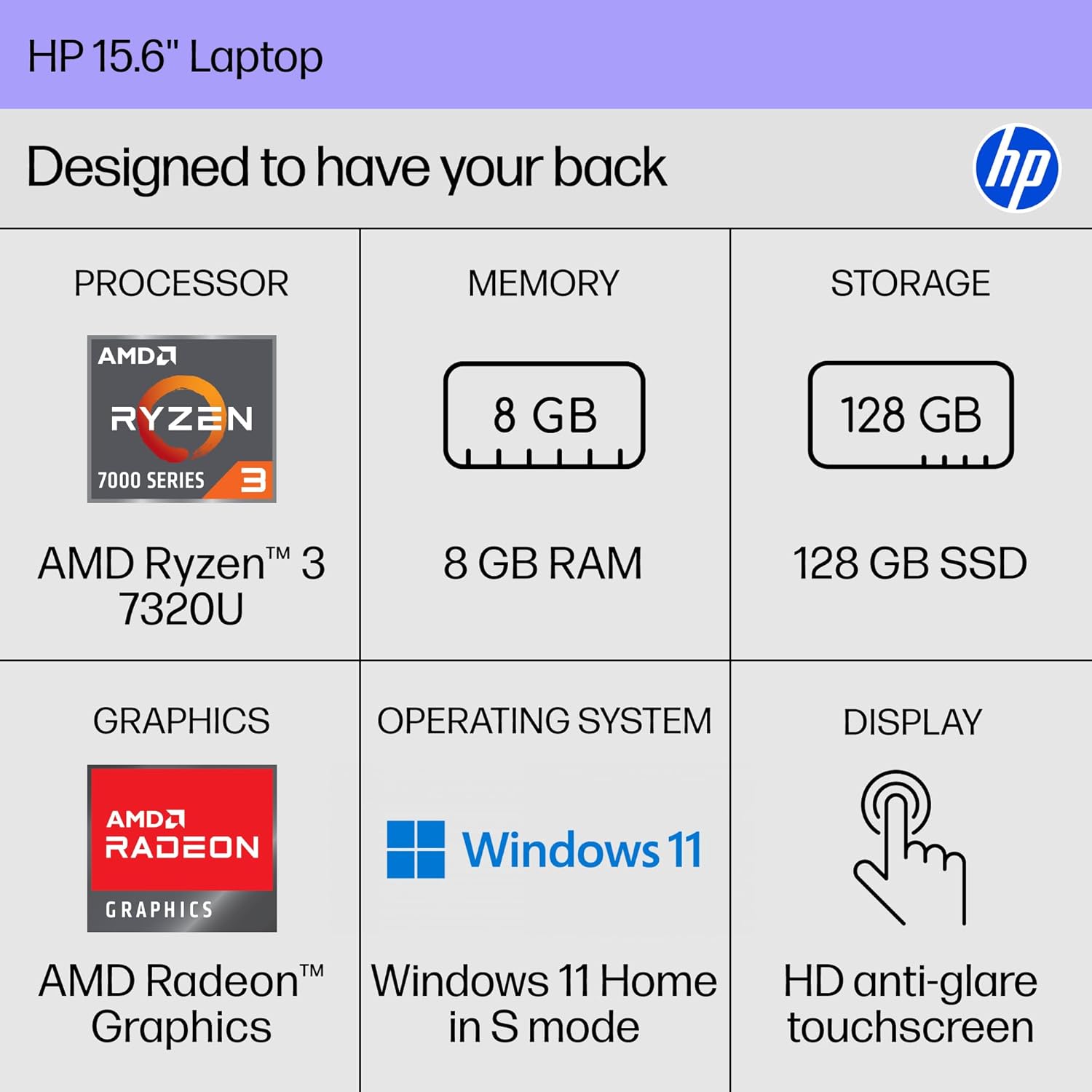 HP 15.6 inch Laptop, HD Touchscreen Display, AMD Ryzen 3 7320U, 8 GB RAM, 128 GB SSD, AMD Radeon Graphics, Windows 11 Home in S Mode, Natural Silver, 15- fc0099nr Laptops For Sale Trinidad - Image 7