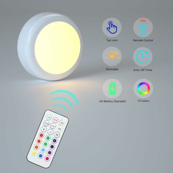 Puck Lights with Remote Control, Battery Operated LED Push Light ...