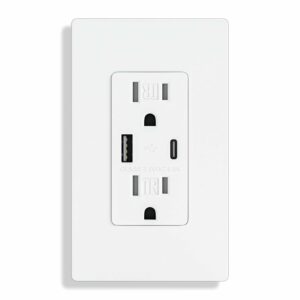 4.8A/24W USB Wall Outlet 15 Amp, UL Listed, USB C and USB A Port, Charging Power Outlet, Tamper-Resistant Receptacle with Screwless Wall Plate Trinidad